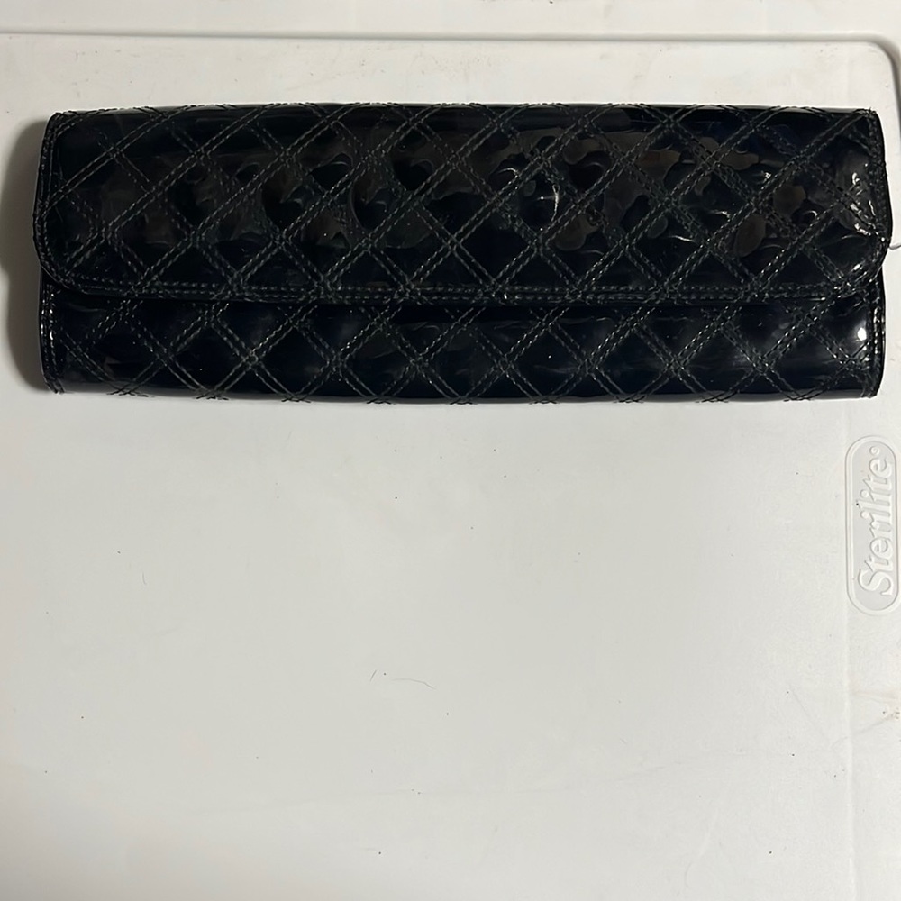 black quilted GAP clutch